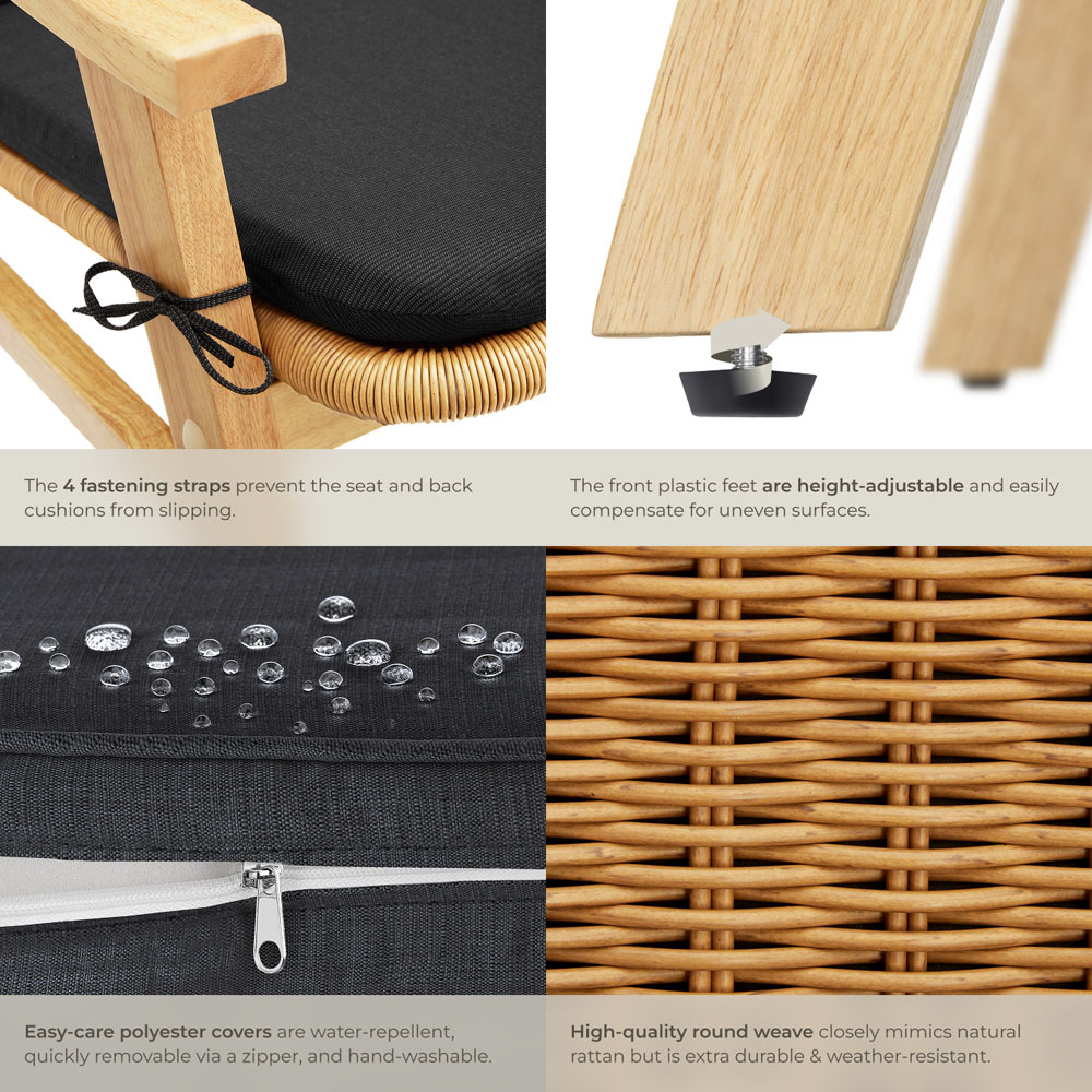 tectake Nature Rattan and Varnished Wood Lounge Arm Chair Image 5