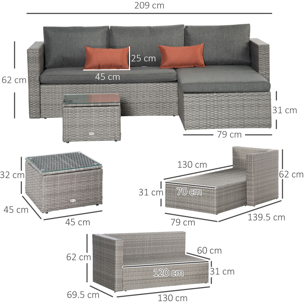 Outsunny 4 Seater Grey Rattan Corner Lounge Set Image 7