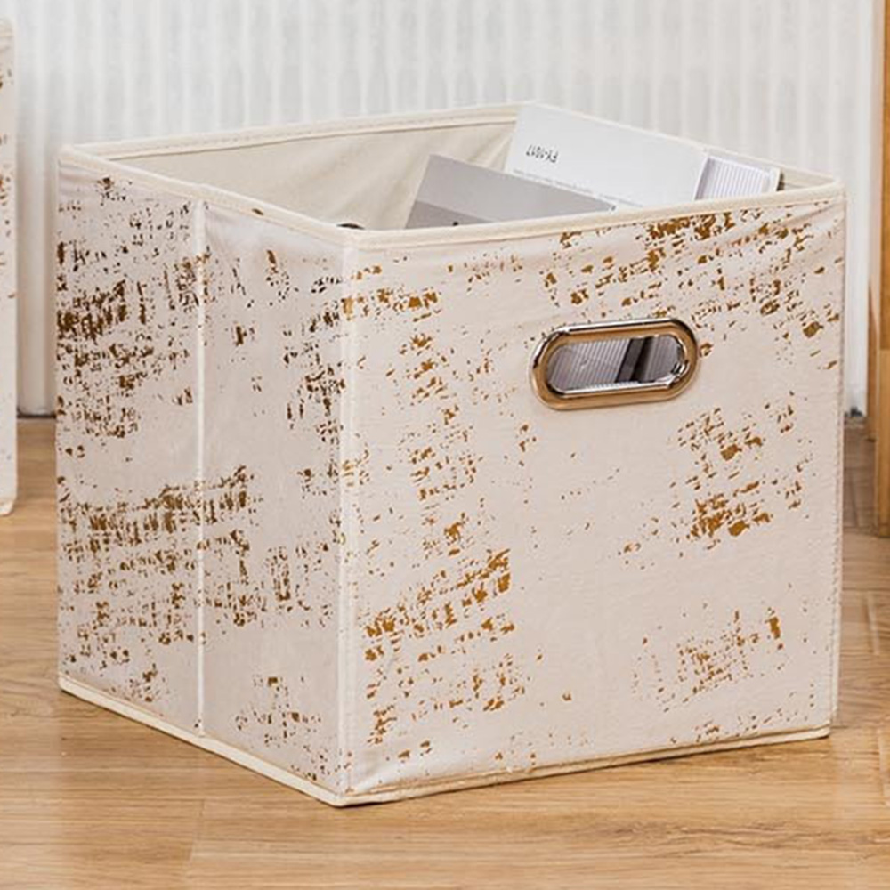 Distressed Gold Cube Storage Basket Image 1