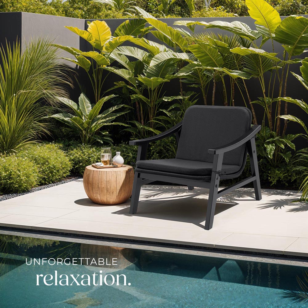 tectake Black Rattan and Varnished Wood Lounge Arm Chair Image 8