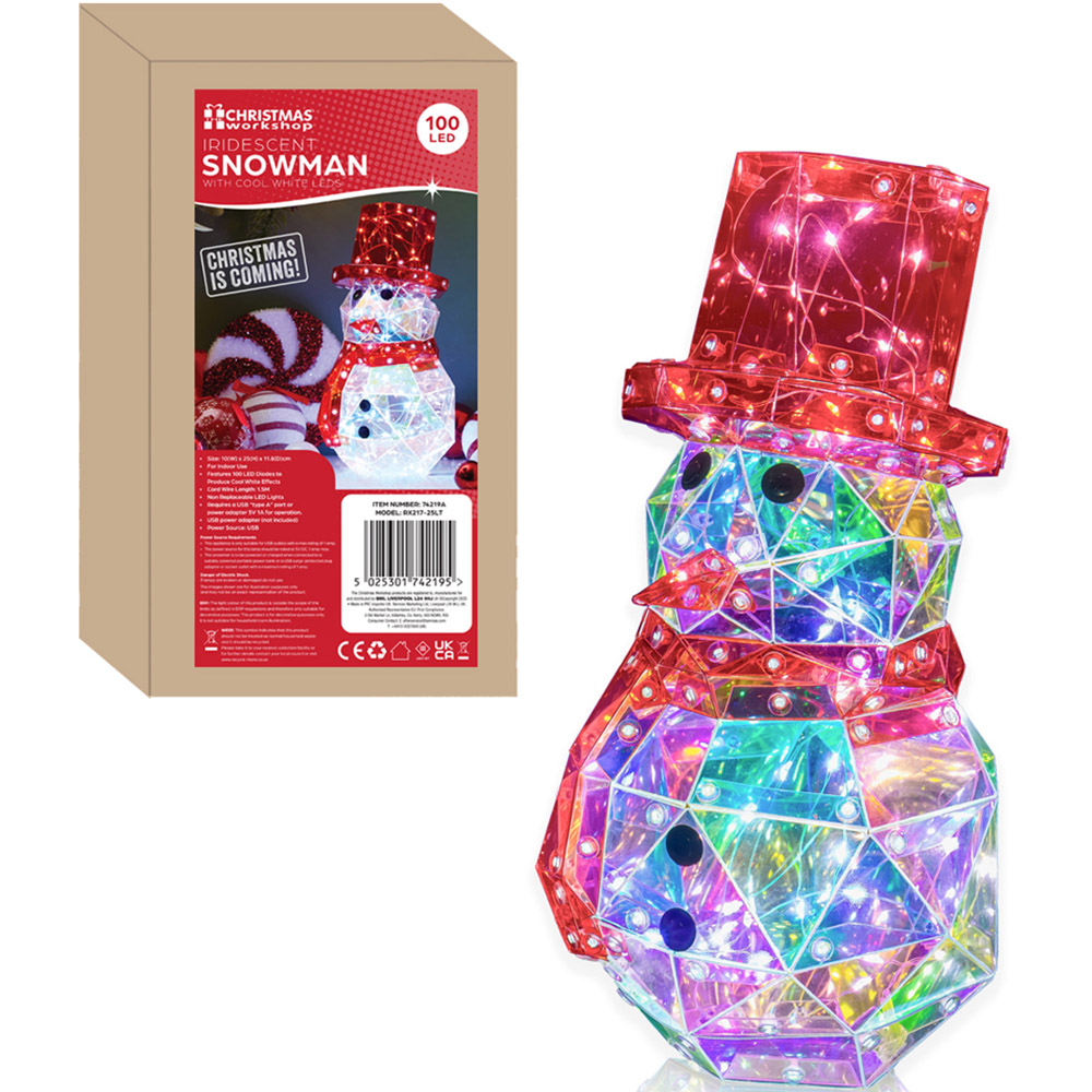 The Christmas Workshop 100 Cool White LED Iridescent Snowman Light 25cm Image 3