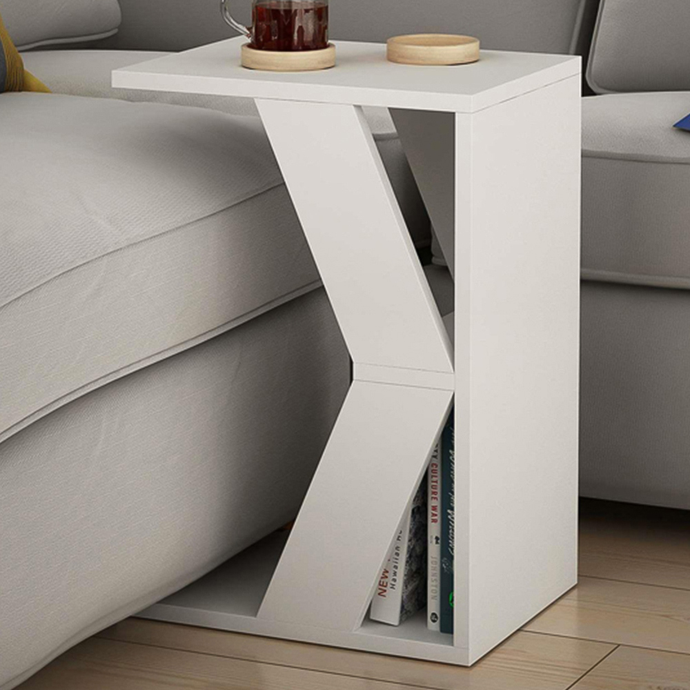 Decortie Naze 2 Shelf White Modern C Shape Side Table Image 1