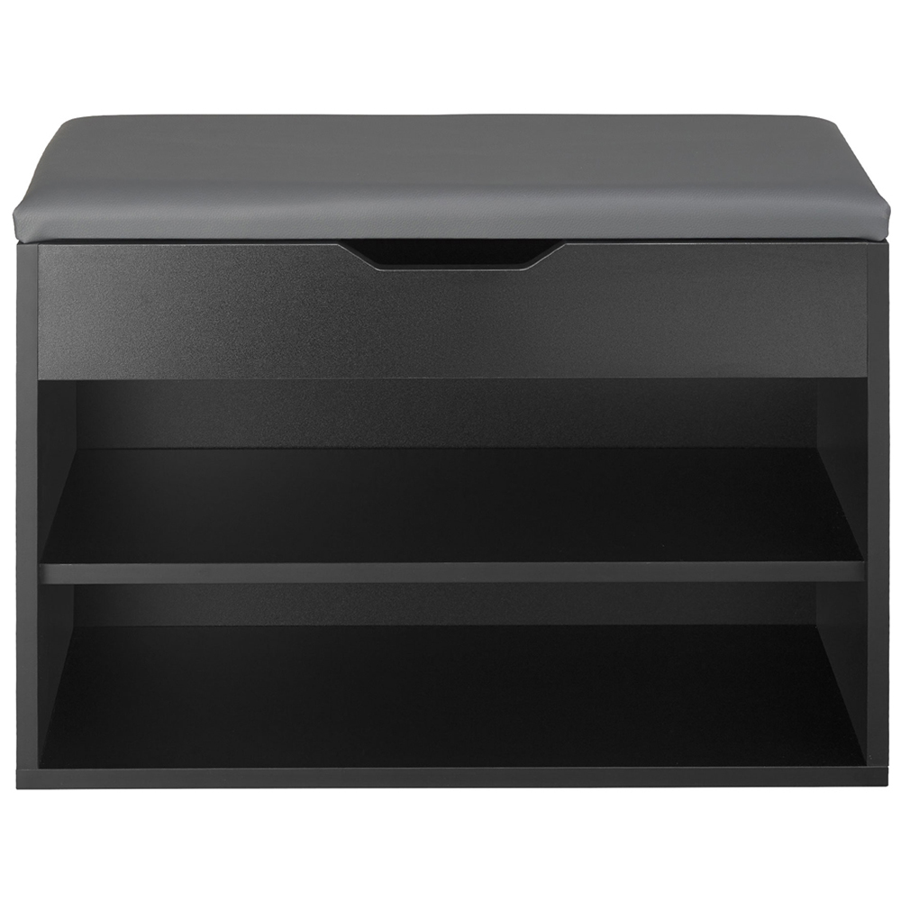 tectake Jasmina 2 Shelf Black Shoe Rack Bench with Cushion Image 6