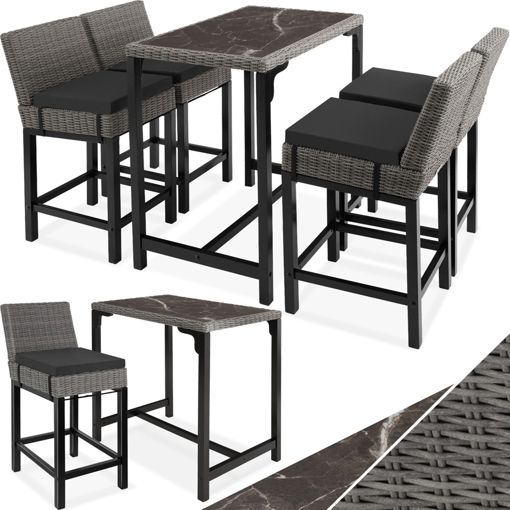 tectake Kutina Latina 4 Seater Poly Rattan Bar Dining Table Grey Image 2