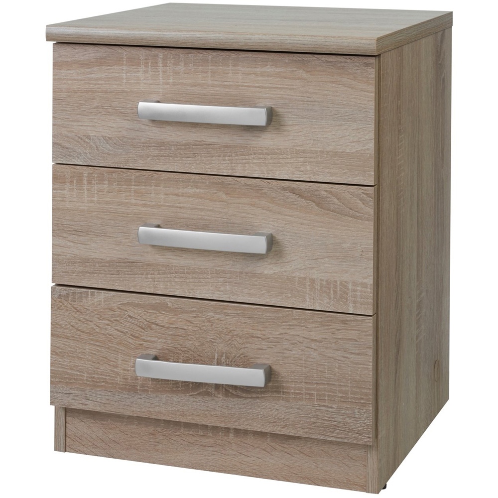 Riviera 3 Drawer Light Oak Bedside Table Image 3