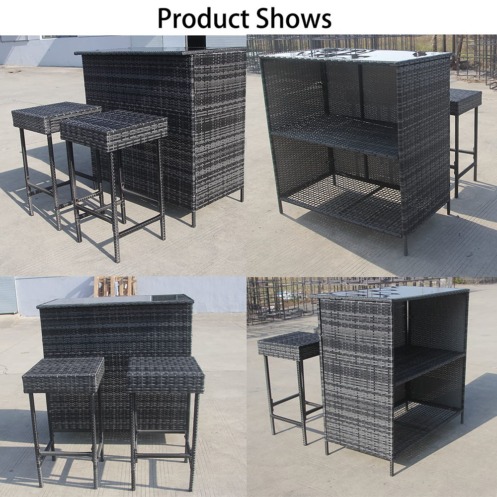 Furniture One 2 Seater Grey Rattan Garden Bar Set Image 5