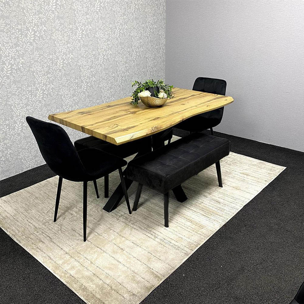 Portland 6 Seater Black Wood Dining Set with Velvet Chairs and Bench Image 8