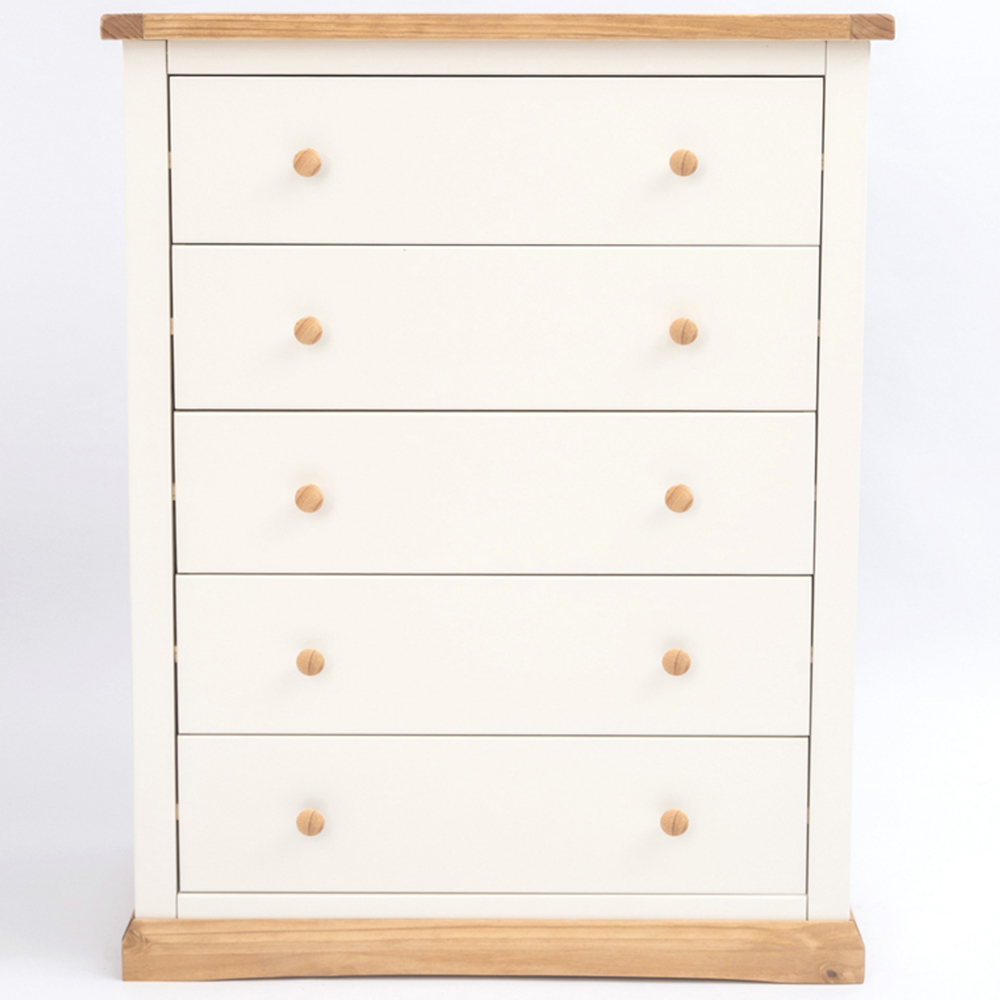 Cabinet Bits Trevi 5 Drawer White Wood Knob Chest of Drawers Image 2
