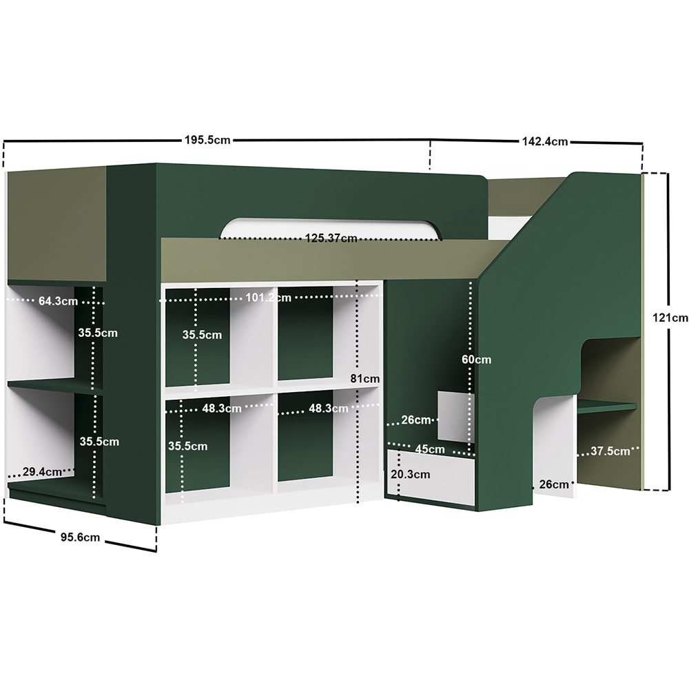 Flair Quinn Single Green Staircase Mid Sleeper Storage Bed Image 9