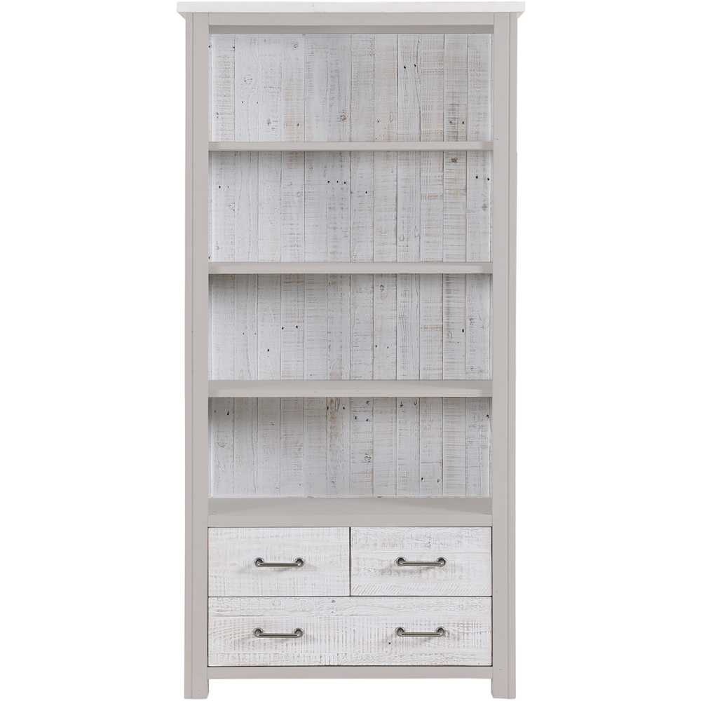 Baumhaus Greystone 3 Drawer 4 Shelf White Open Bookcase Image 3