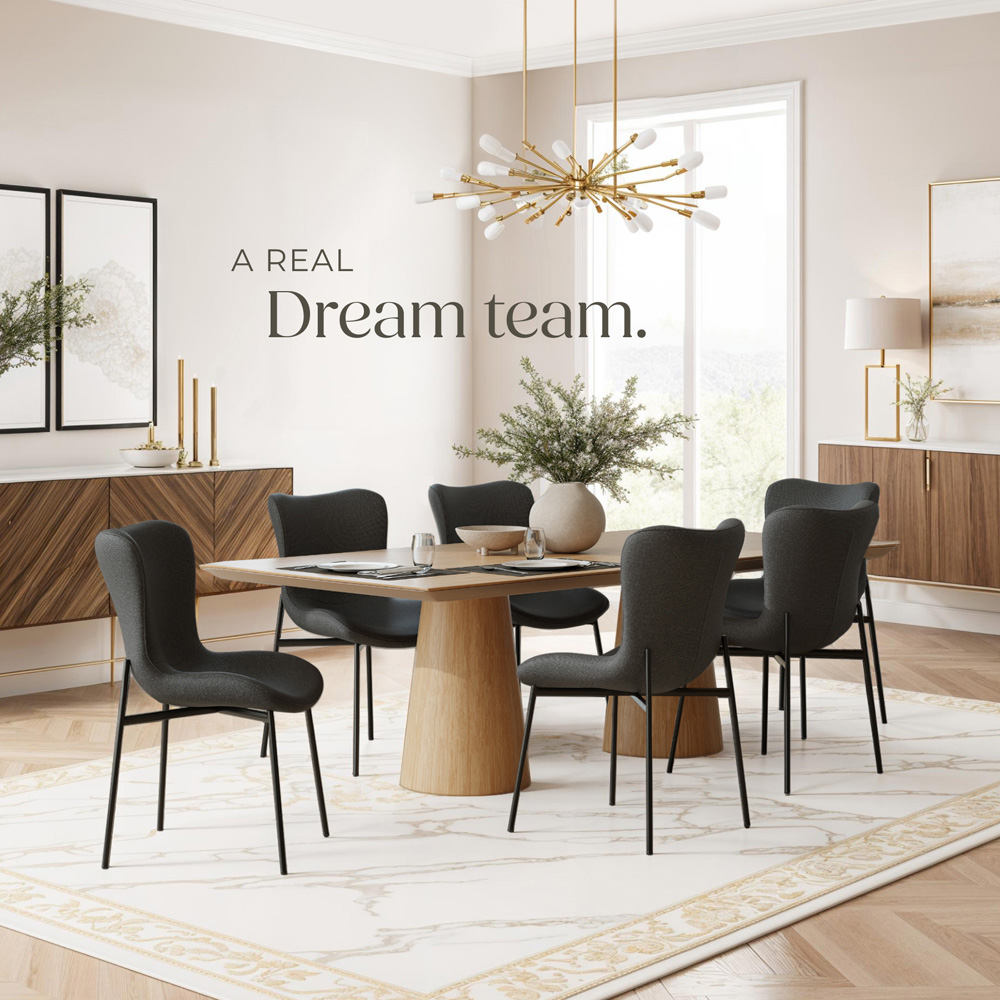 tectake Tessa Set of 4 Black Woven Fabric Padded Dining Chair Image 3