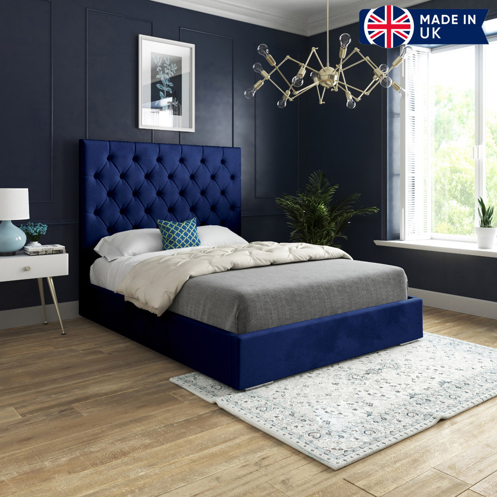 Alma Blue Single Velvet Upholstered Bed Frame with Chesterfield Headboard Image 6