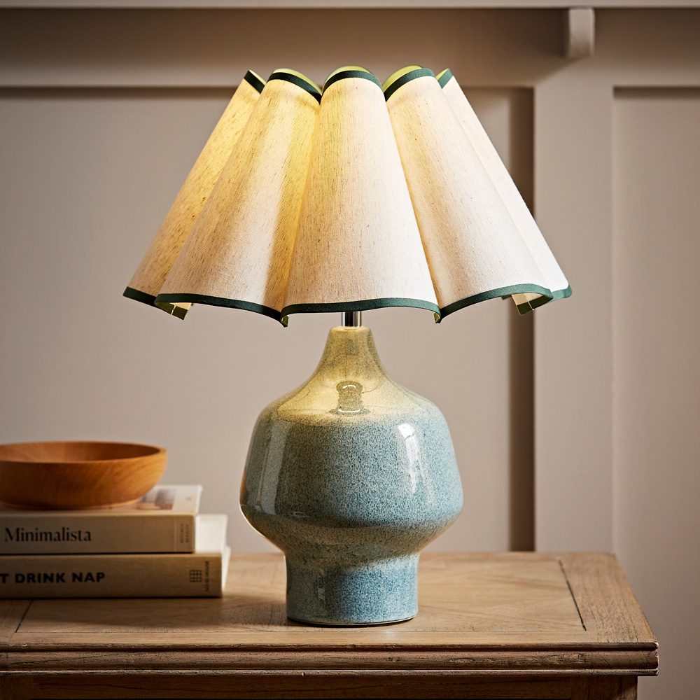 ValueLights Jamie Green and Natural Scallop Shade Ceramic LED Table Lamp Image 6