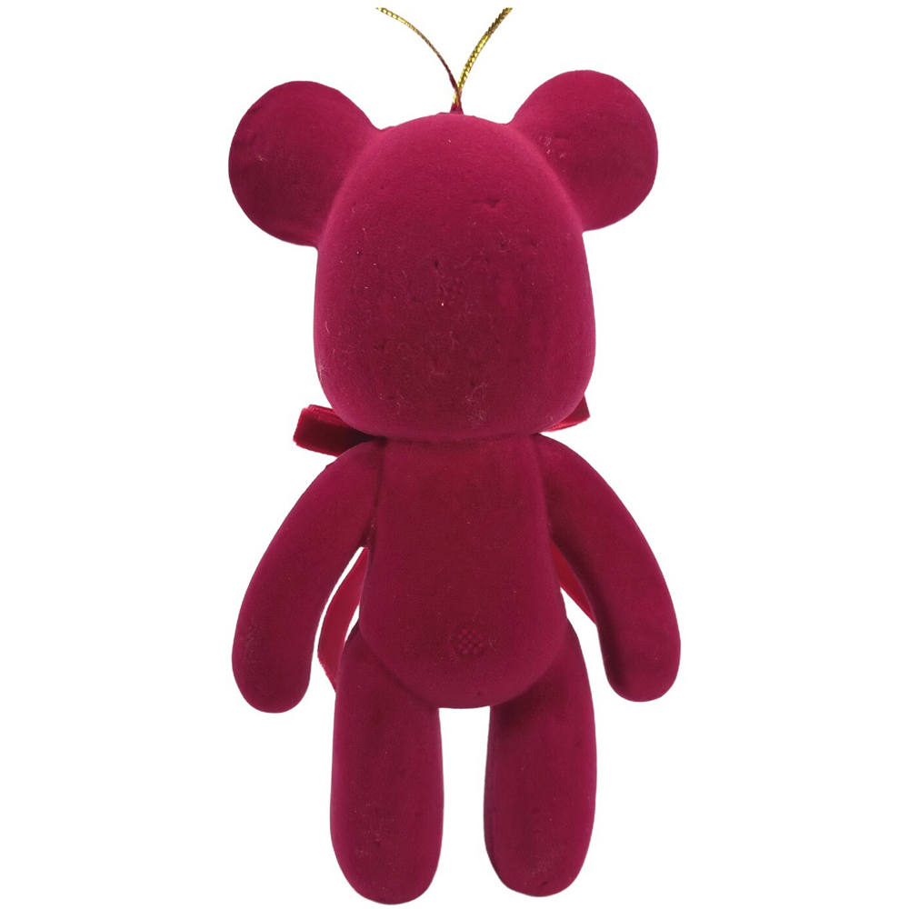 Flocked Bow Teddy Hanging Decoration Small Image 5