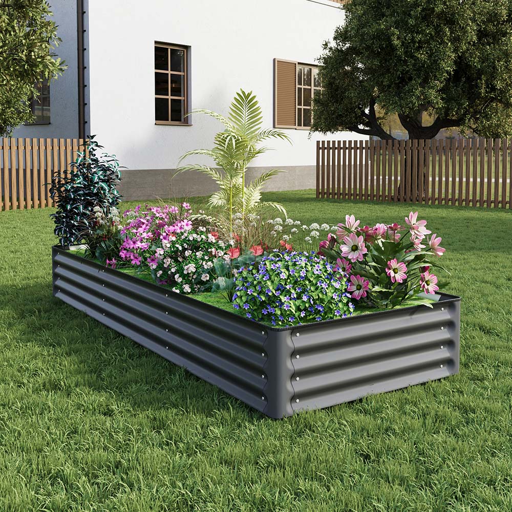 Living and Home Dark Grey Rectangular Galvanised Steel Raised Garden Bed 240 x 90cm Image 2