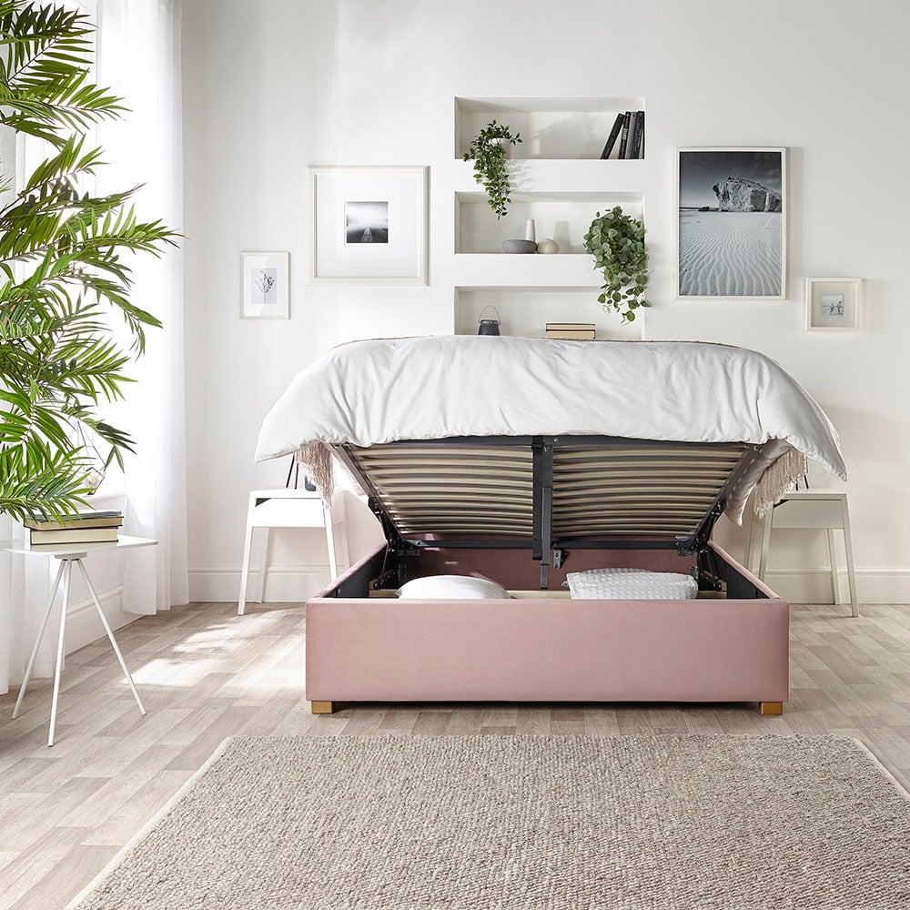 Catherine Lansfield Utopia Single Blush Velvet Ottoman Wing Bed Image 2