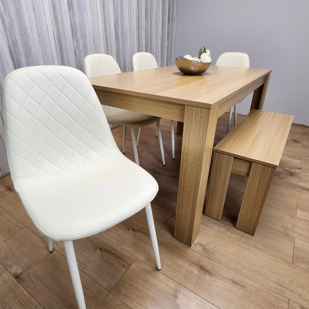Portland 6 Seater Dining Set Oak Effect and Cream Image 3