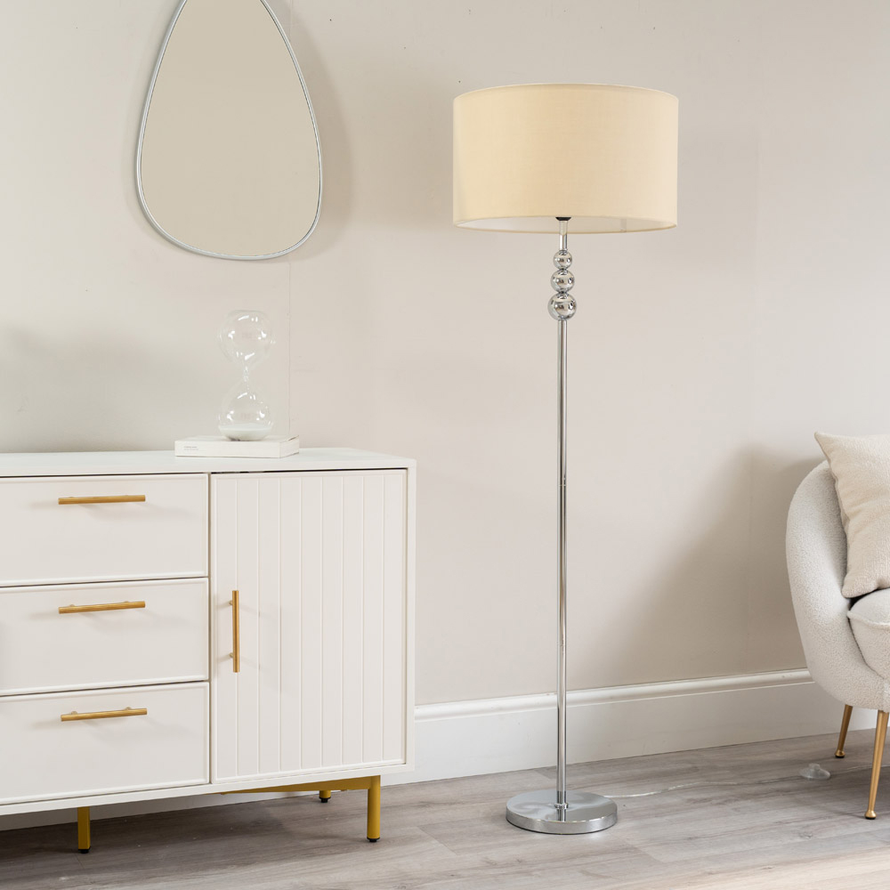 ValueLights Marissa Reni Natural Shade and Chrome Ball LED Floor Lamp Image 4