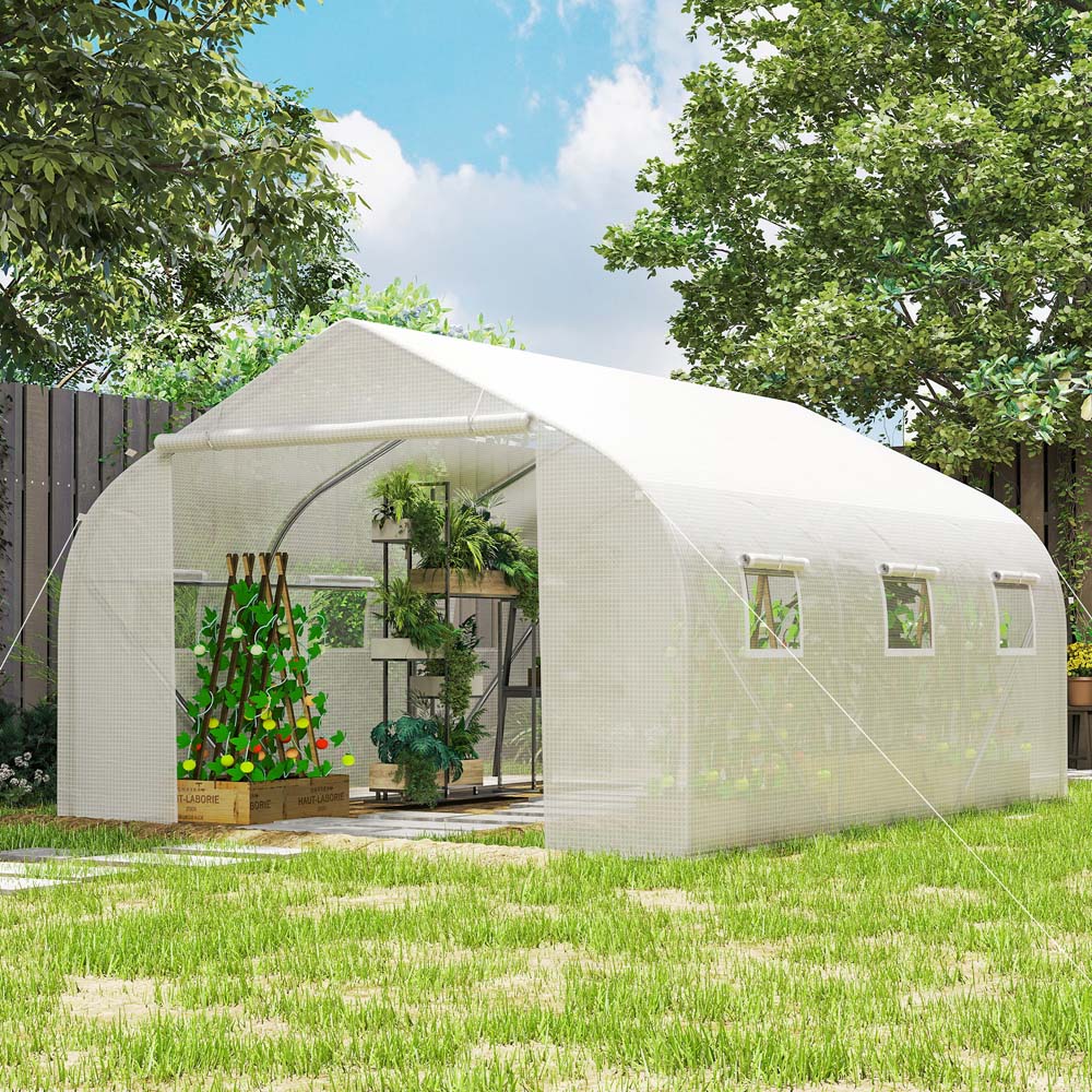 Outsunny White 10 x 14.6ft Walk In Polytunnel Greenhouse Image 3