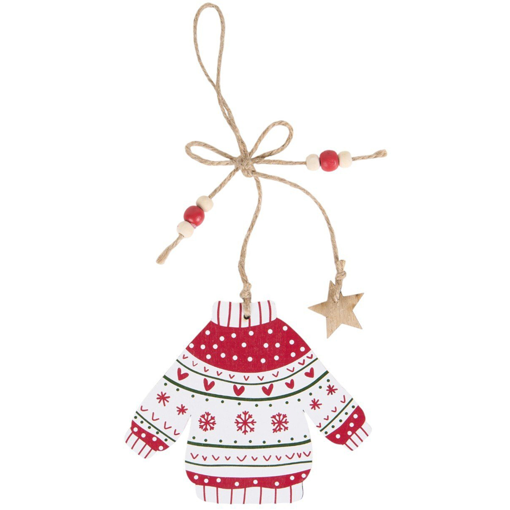 Wooden Jumper Decoration White and Red Image 1