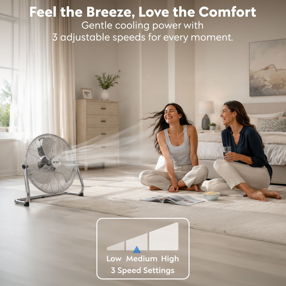 Air Pro Silver Chrome 3 Speed Powerful Air Cooling and Circulating Floor Fan 20 inch Image 6
