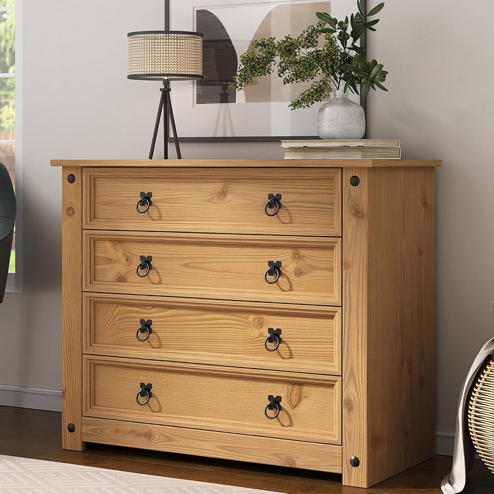 Mews Corona Waxed Pine 4 Drawer Chest of Drawers Image 5