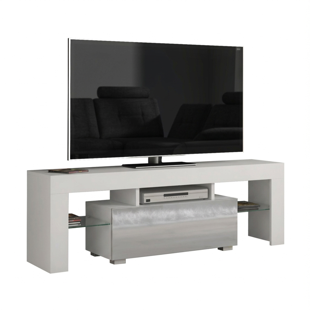 Creative Furniture Floe White and Grey Gloss Single Door 3 Shelf TV Unit Image 3