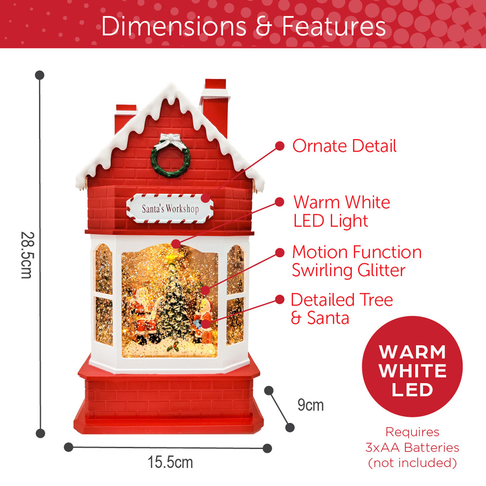 The Christmas Workshop Warm White LED Santas Workshop Light Up Snow Globe 28.5cm Image 9
