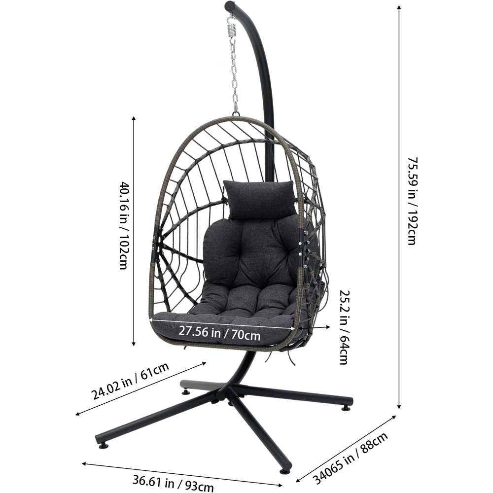 Living and Home Black Foldable Padded Swing Egg Chair Image 8