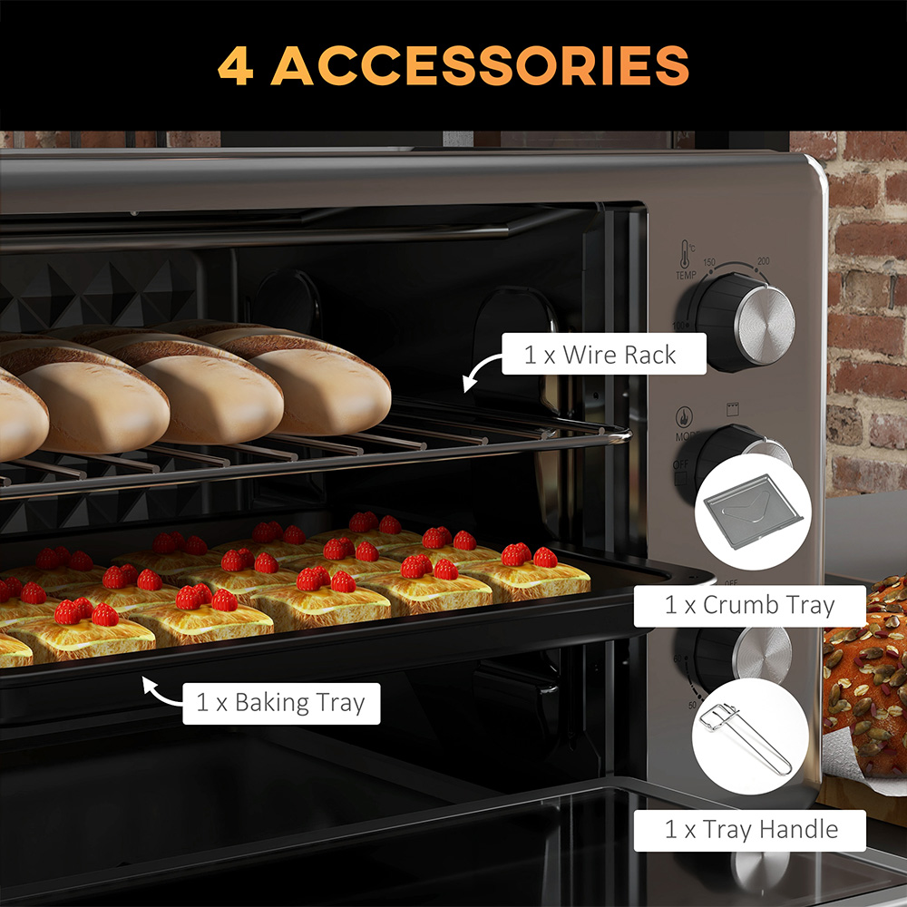 HOMCOM 800-167V70SR Silver 30L Mini Oven with Adjustable Temperature and Timer Image 6