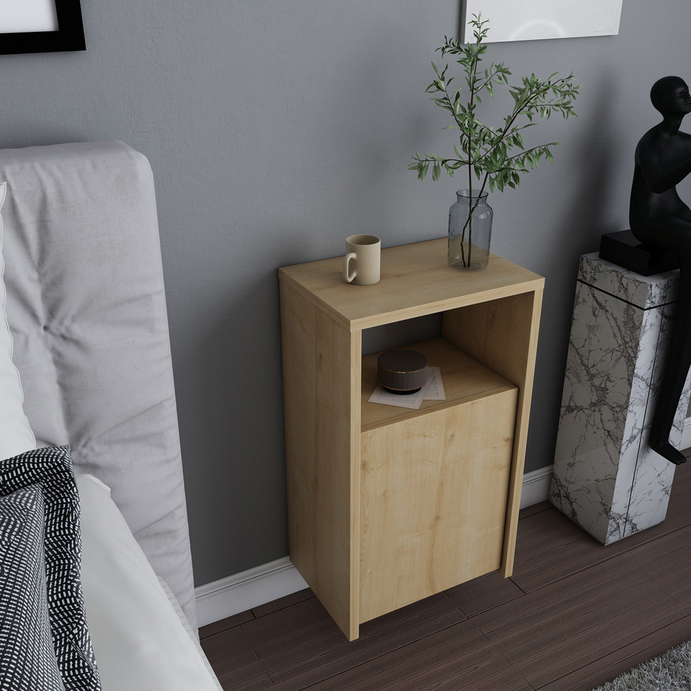 Decorotika Carlin Single Door Single Shelf Oak Bedside Table Image 5