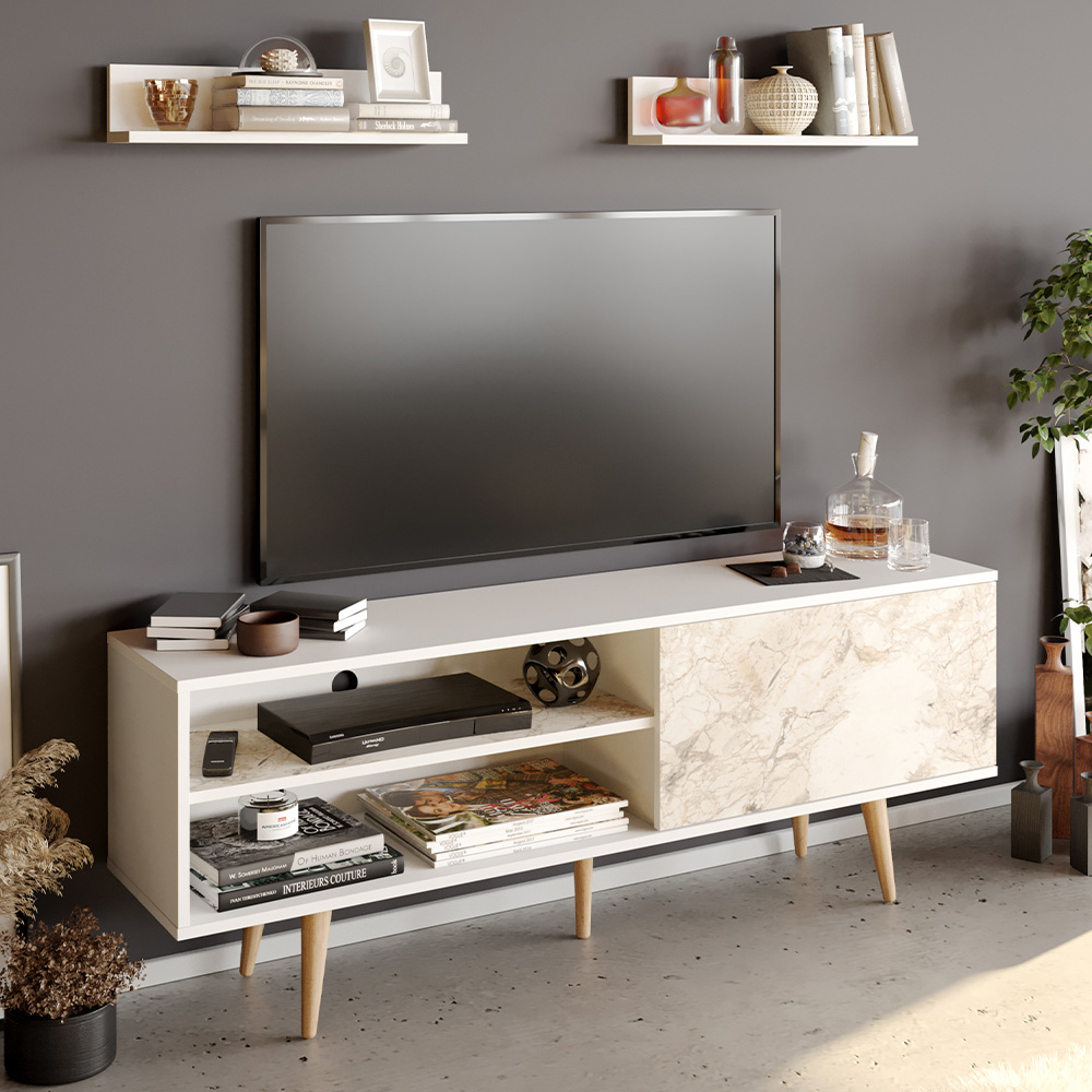Decorotika Pi Single Door White Marble TV Unit Image 1