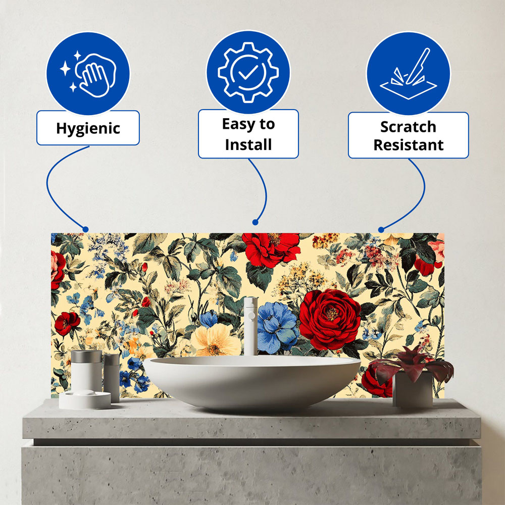Warren Reed Designer Vintage Roses and Buds Glass Bathroom Splashback 25 x 60cm Image 3