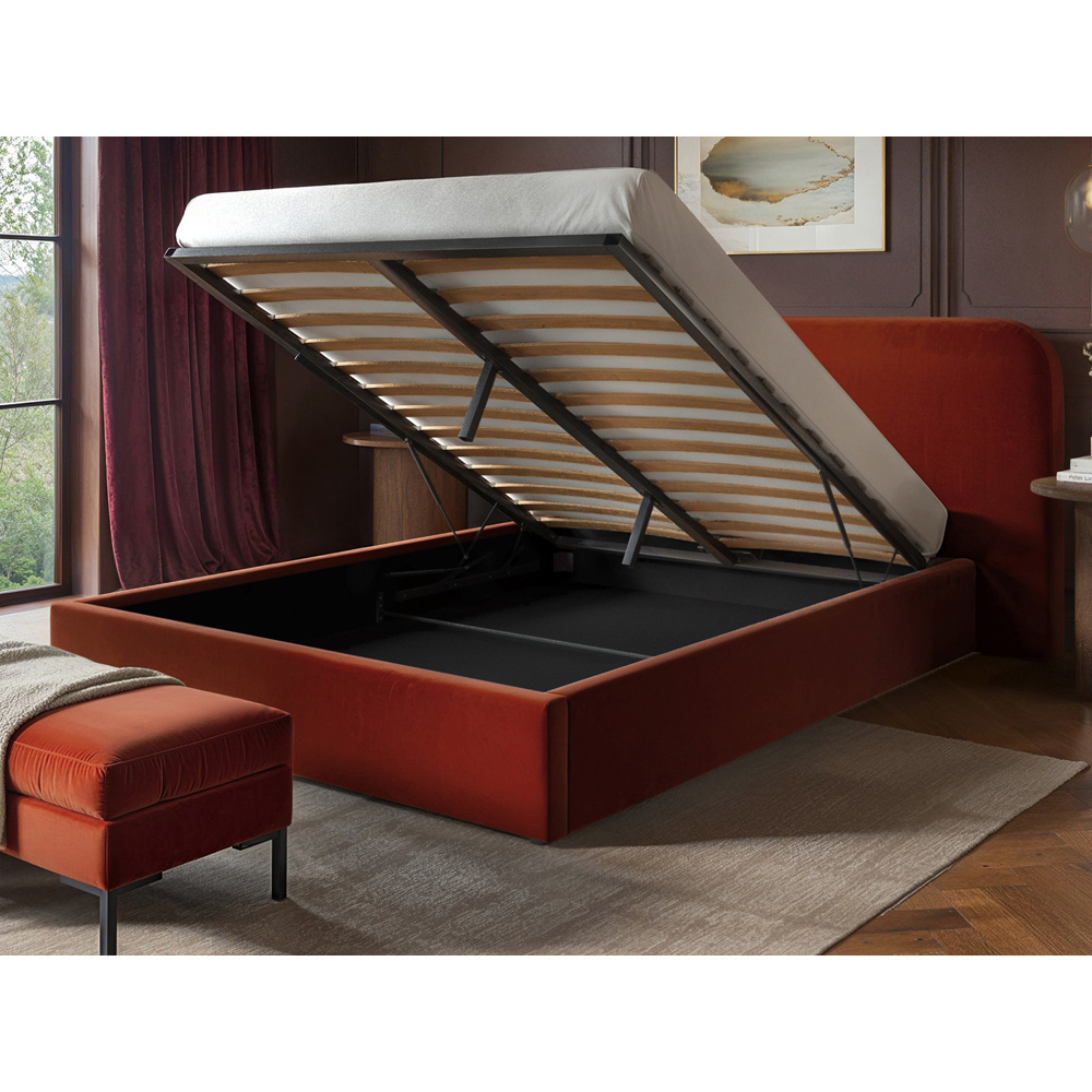 Solace+Co Lena Double Burnt Orange Velvet Ottoman Bed Image 5