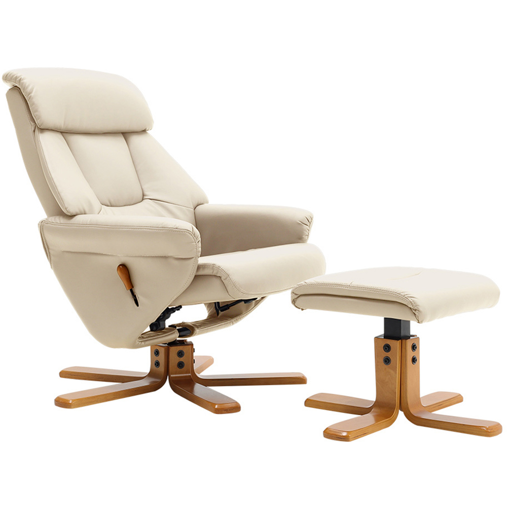 Living and Home Beige Linen Duck Foot Base Swivel Recliner with Ottoman Image 3