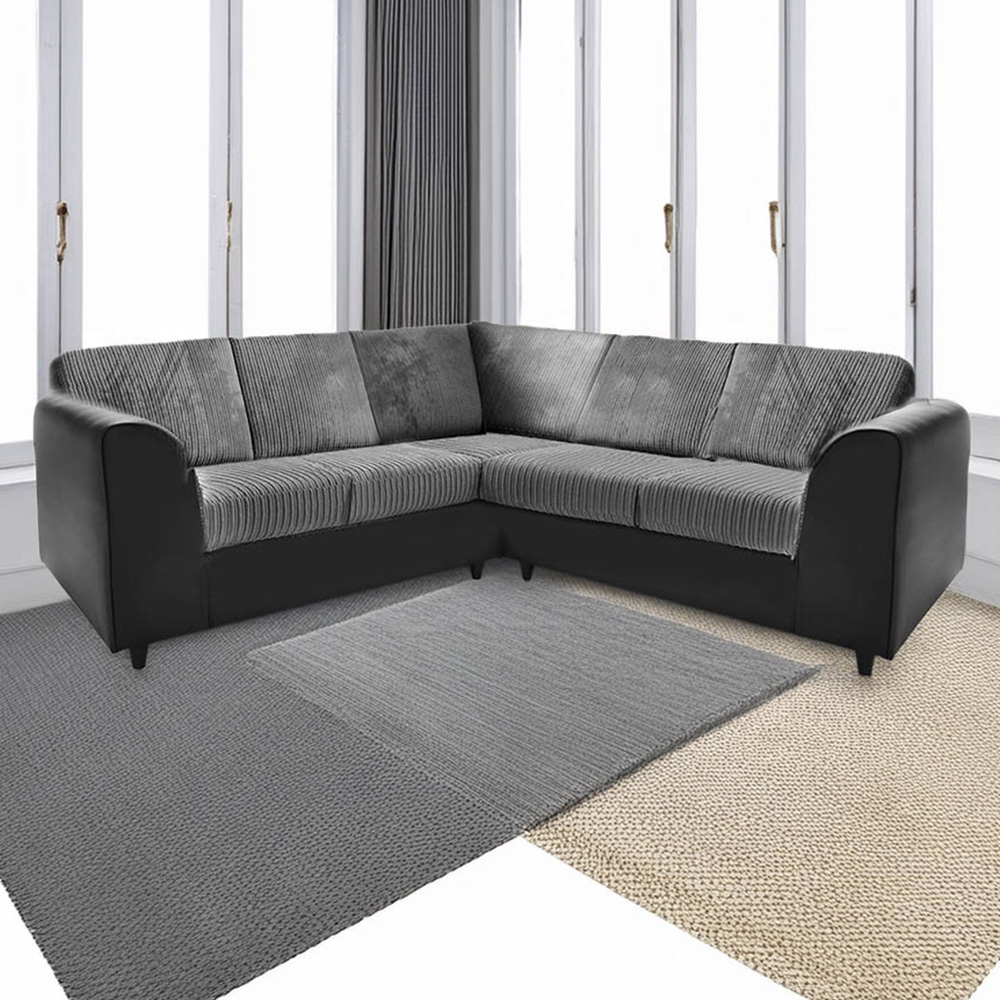 Luxor 5 Seater Black and Grey Jumbo Cord Full Back L Shaped Corner Sofa Set Image 1