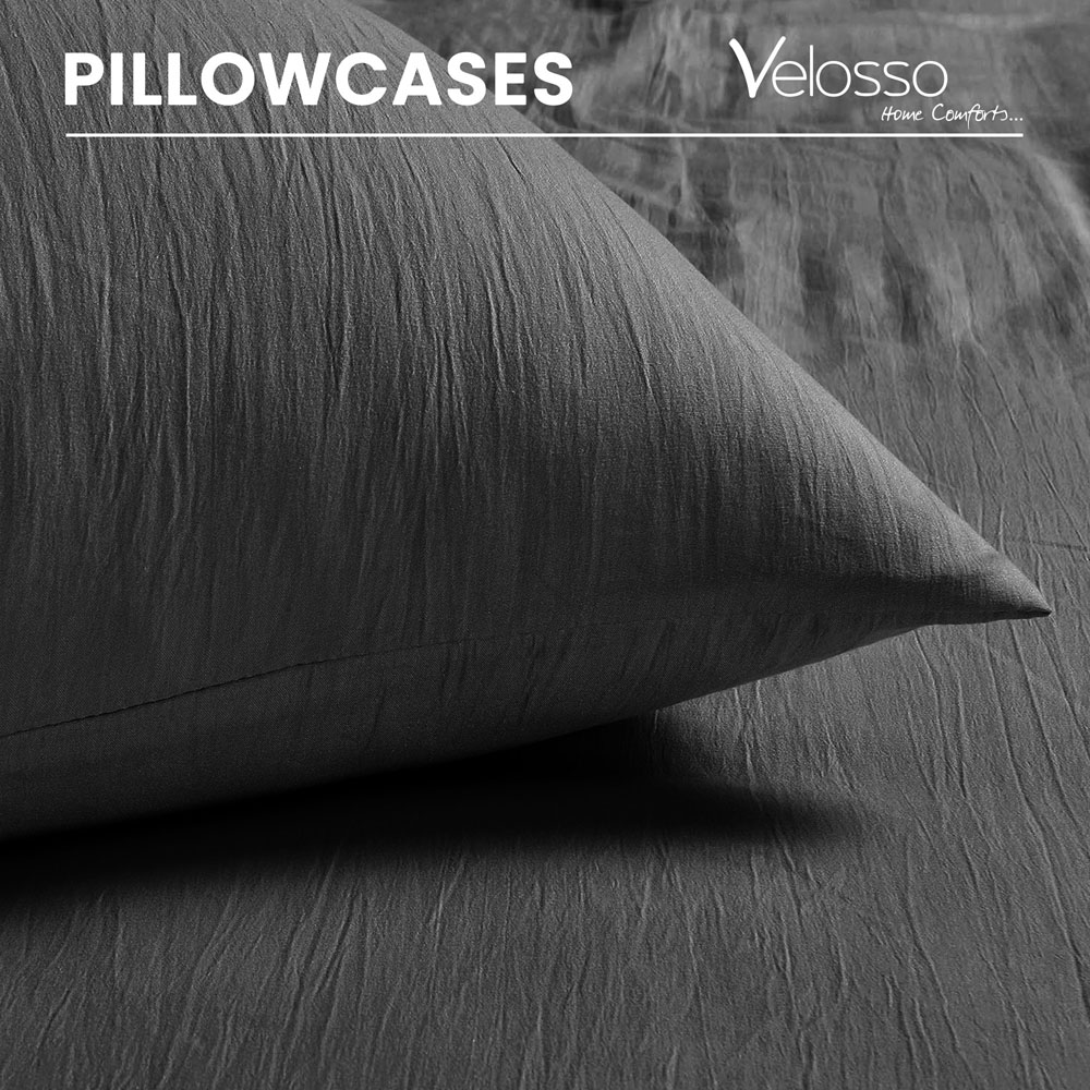 Velosso Washed Linen Look Double Charcoal Duvet Set Image 4