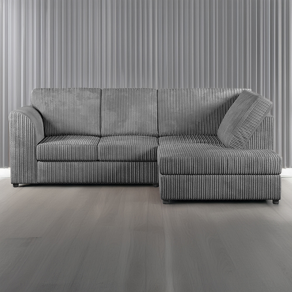 Luxor 4 Seater Grey Jumbo Cord Full Back Right Hand L Shape Corner Sofa Image 1