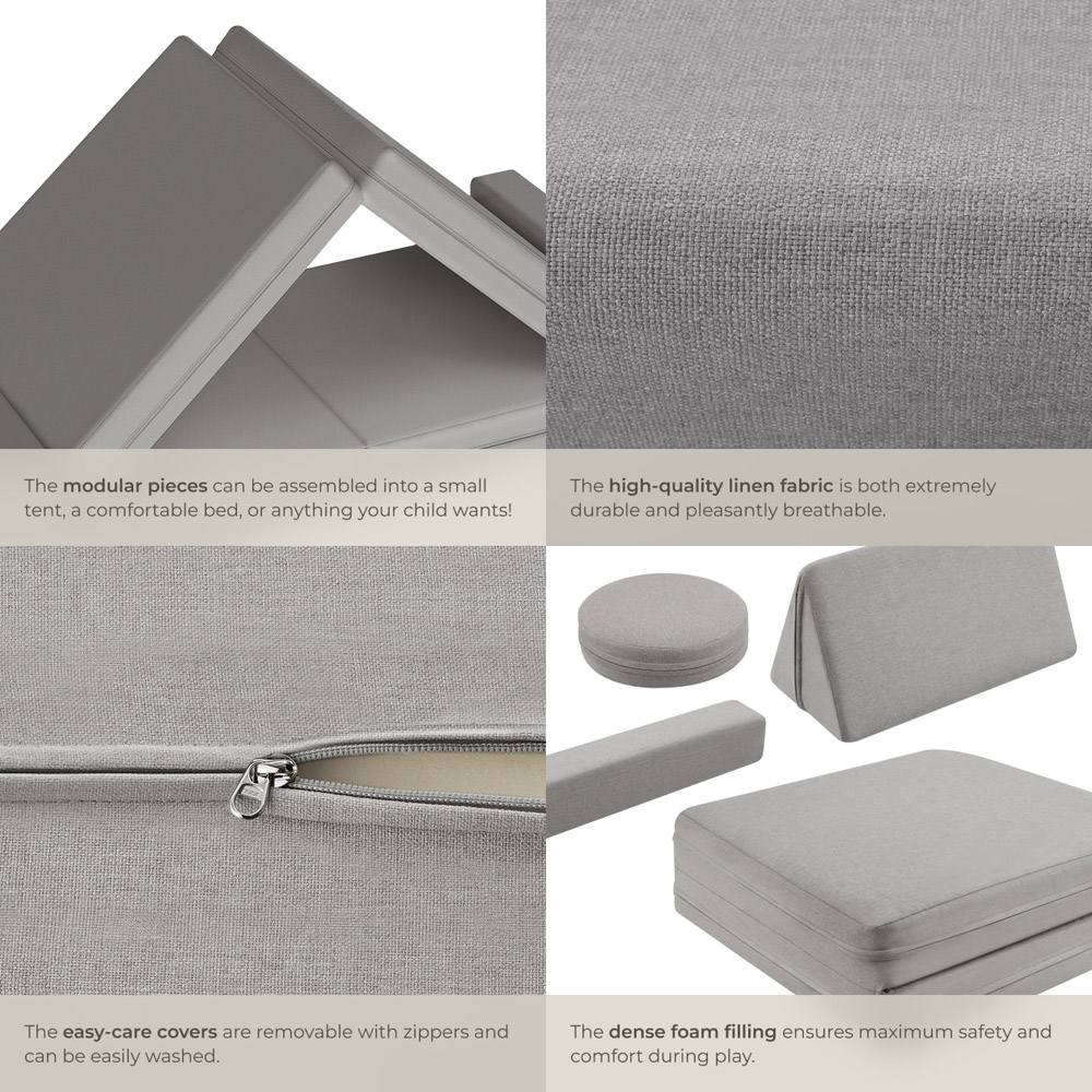 tectake Lilly Grey 8 Piece Thick Padding Kids Sofa with Removable Cover Image 5