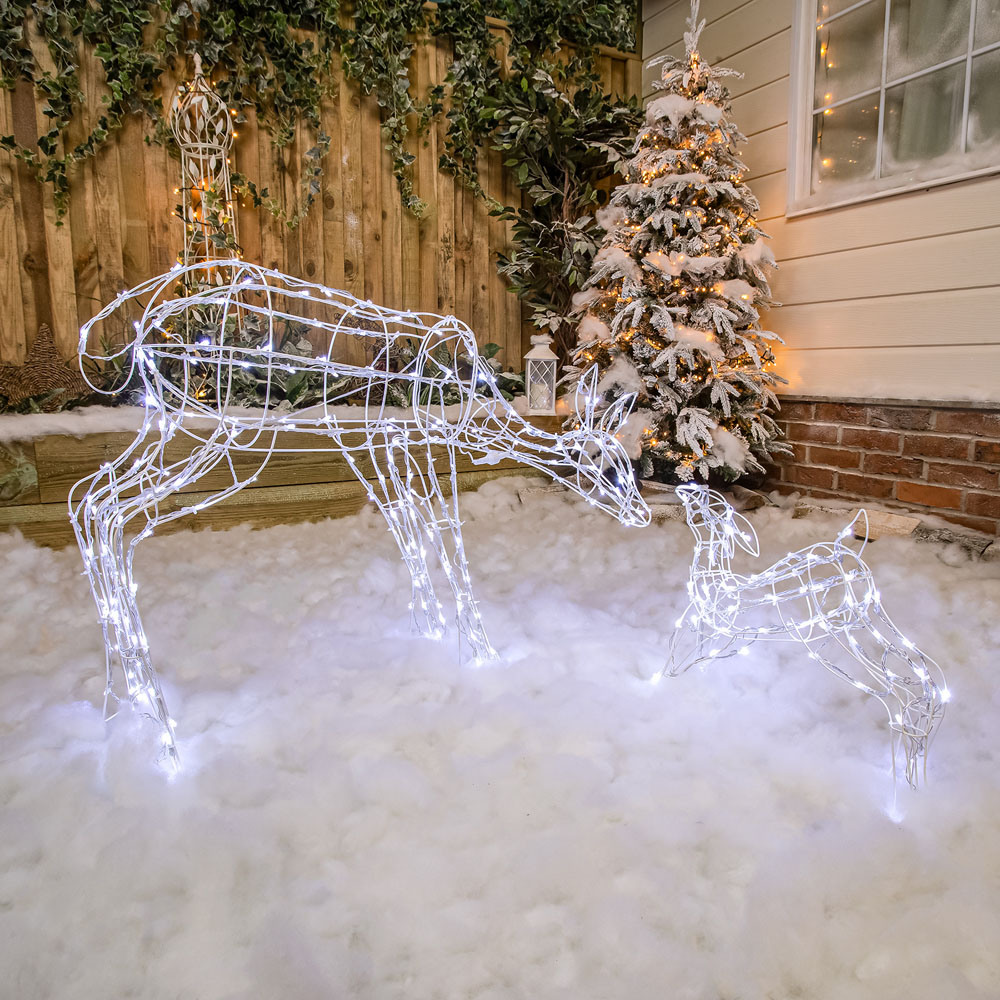 The Christmas Centre 250 LED White Wire Light-Up Mother and Baby Reindeer Set 3.2ft Image 2