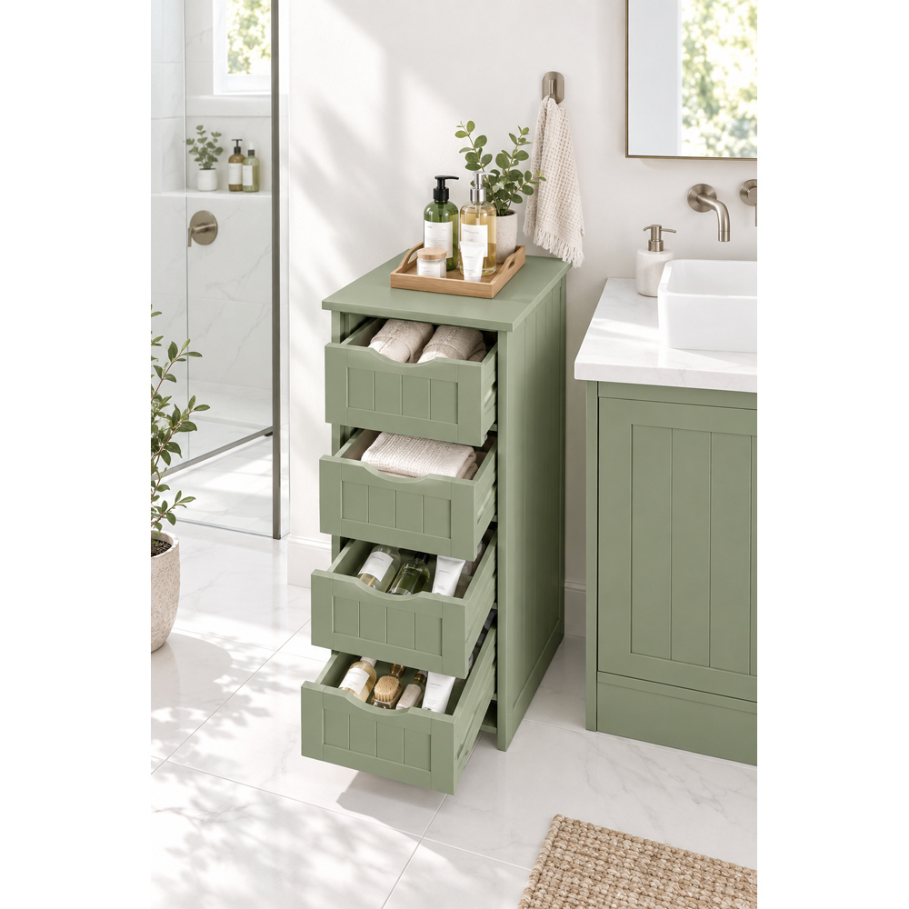 Modcraft 4 Drawer Green Freestanding Bathroom Floor Storage Cabinet Image 4