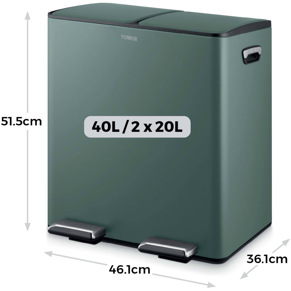 Tower Double Recycling Green Pedal Bin 40L Image 8