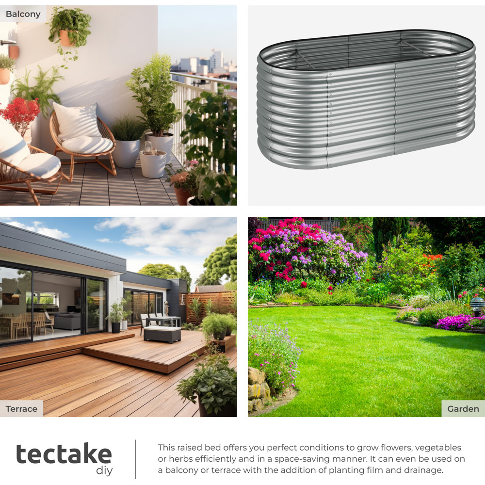 tectake Flormma 200 x 100cm Silver Galvanised Steel Raised Garden Bed Image 7