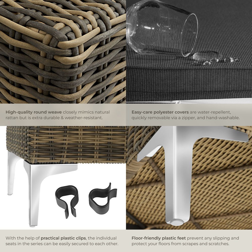 tectake Villanova Rattan Left Corner Garden Chair with Cushion Image 5