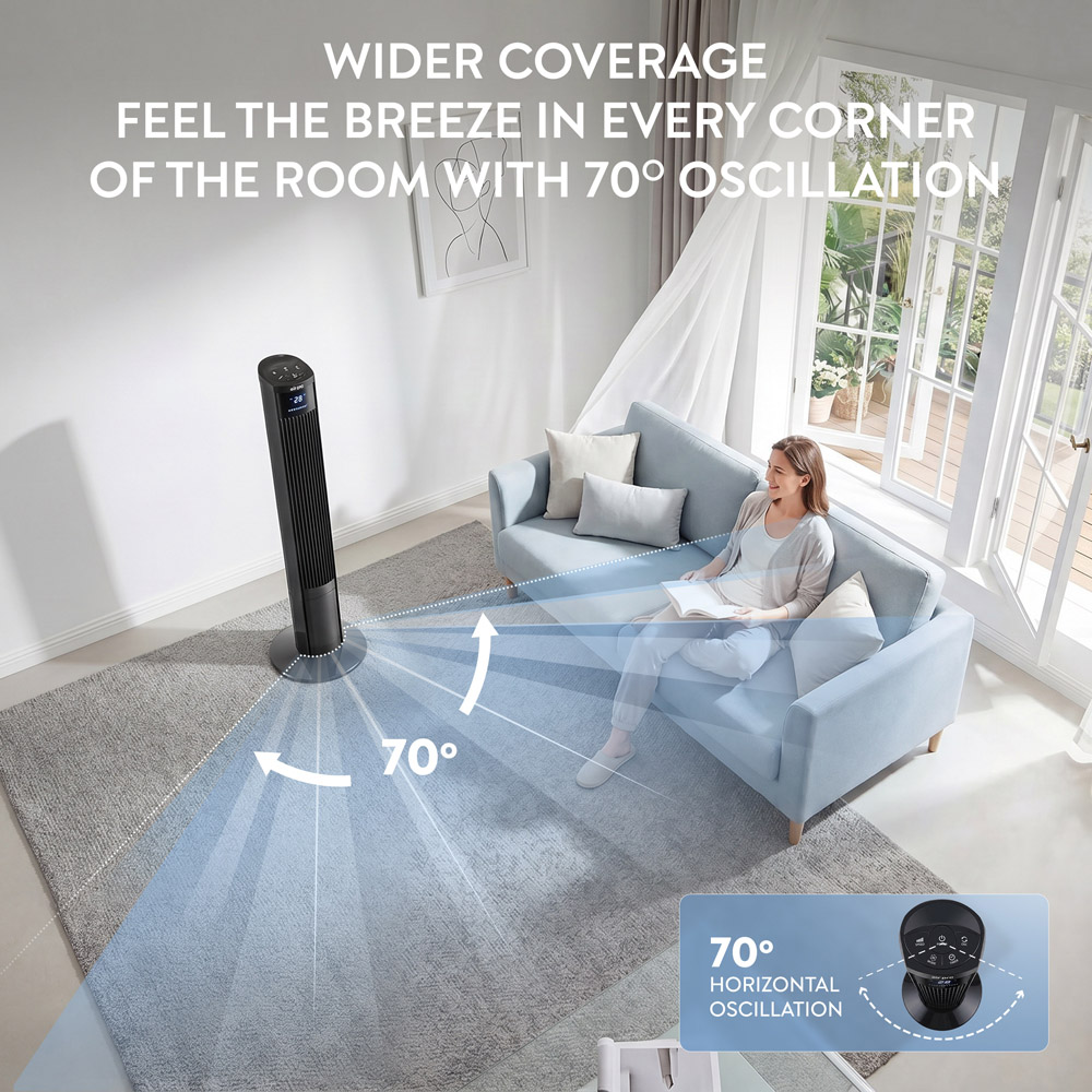 Air Pro Black Oscillating Bladeless Tower Fan with Remote 48 inch Image 7