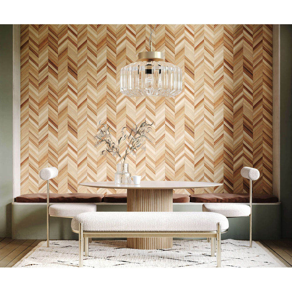 Bobbi Beck Eco Luxury Herringbone Faux Wood Brown Wallpaper Image 2