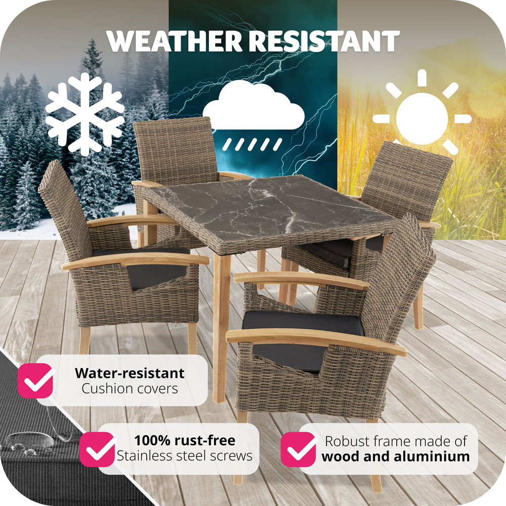 tectake Tarent Rosarno 4 Seater Rattan Garden Dining Set Natural Image 8