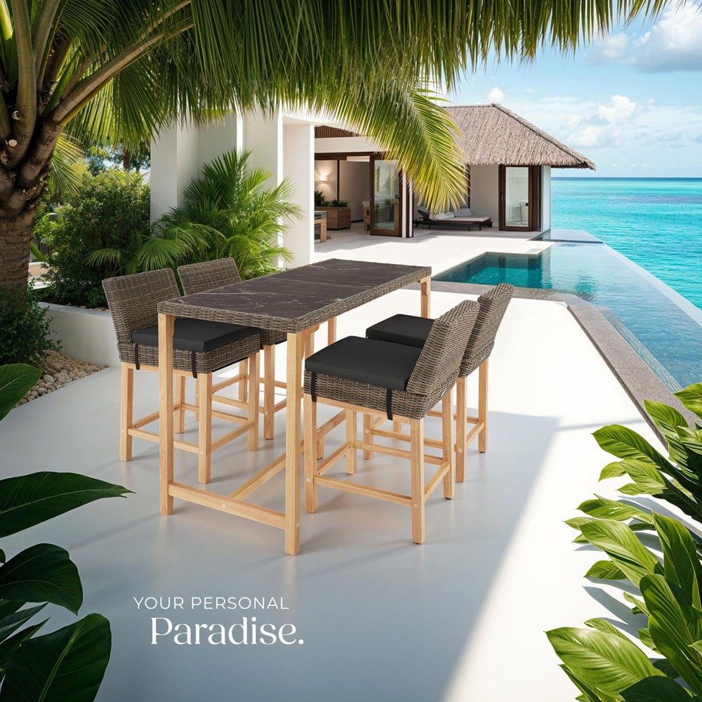 tectake Latina Nature Polyrattan and Aluminium Frame Bar Stool Image 8