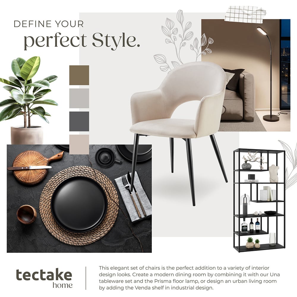 tectake Sasha Set of 6 Cream Velvet Dining Chair Image 8