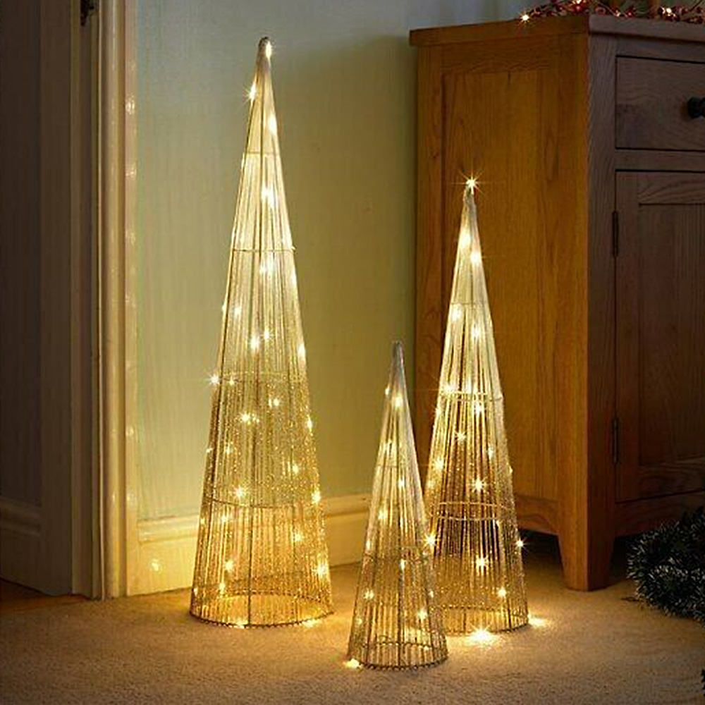 Marco Paul Gold LED Sparkly Tree Obelisk Decoration 3 Pack Image 1